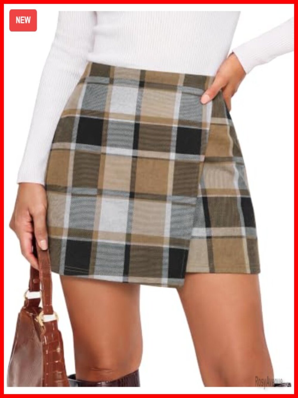 Women's Plaid Mini Skirt with Built-in Shorts High Waisted A-Line Zip Up